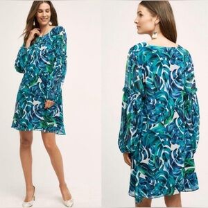 NWT Anthropologie Chloe Oliver Palm Print Long Sleeve Swing Dress - Large